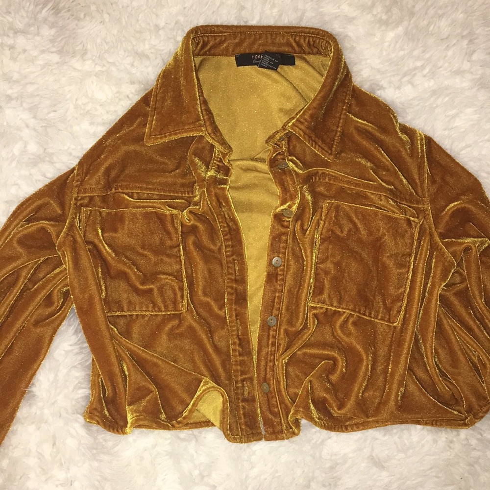 velvet cropped button up shirt